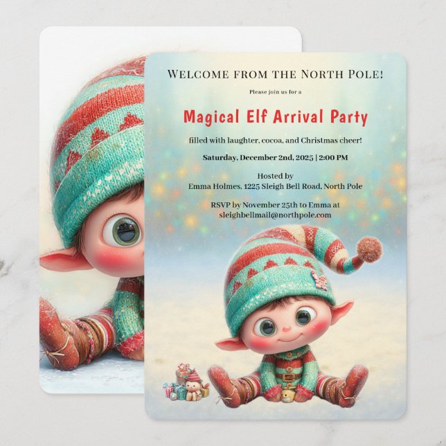 Welcome Elf Party | North Pole Arrival Celebration Invitation (Front/Back)