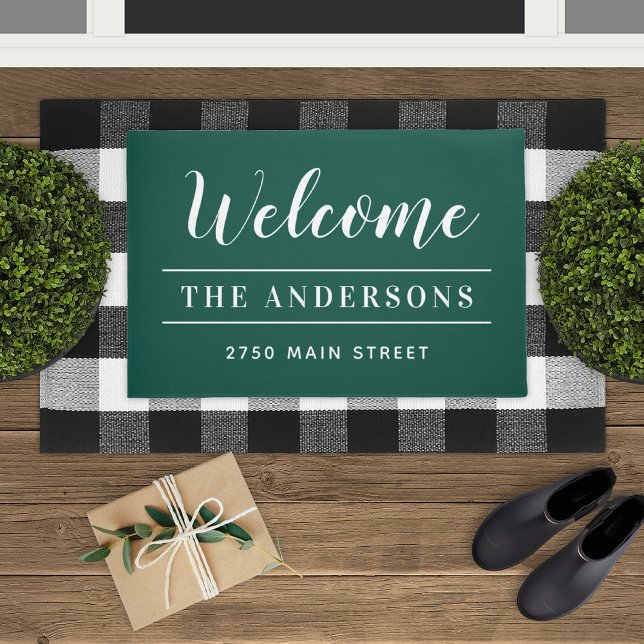 Welcome Emerald Green Personalised Family Name Doormat (Creator Uploaded)