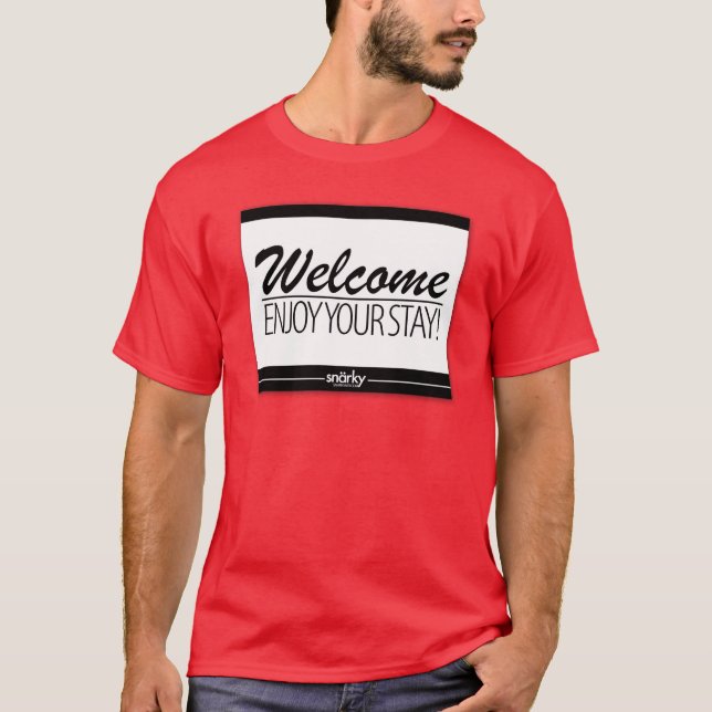 Welcome Enjoy Your Stay Doormat Red Tee (Front)
