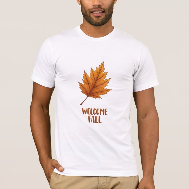 Welcome Fall - Artistic Autumn Leaf Illustration T-Shirt (Front)