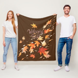 Welcome Fall, Autumn Leaves Fleece Blanket