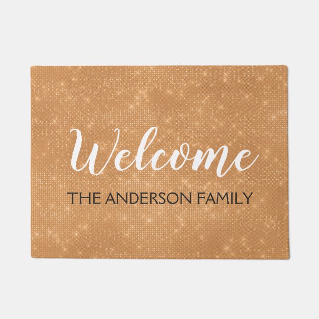 Welcome Fall Autumn Orange Family Name Doormat (Front)
