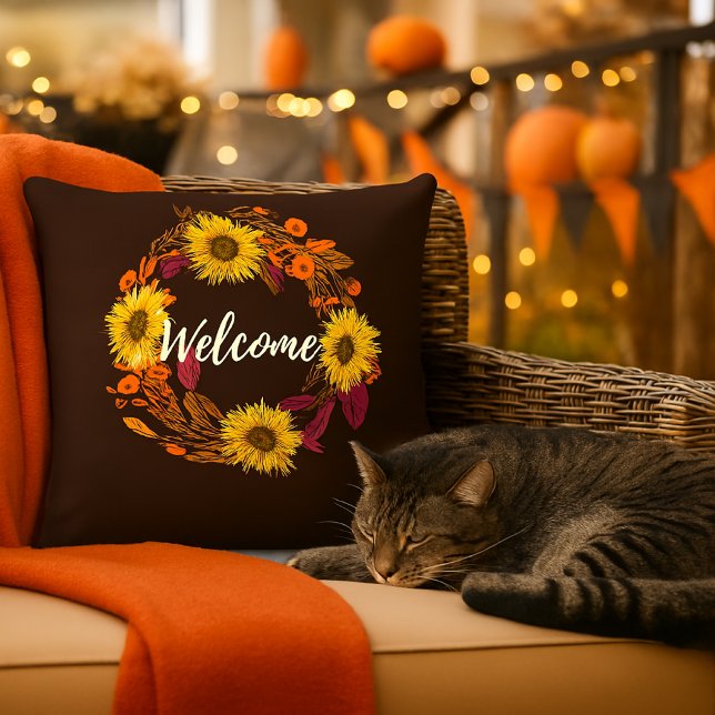 Welcome Fall Flower and Leaves Wreath  Cushion (Creator Uploaded)