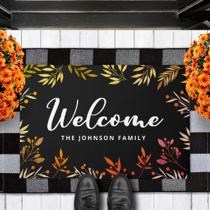 Welcome Fall Leaves Personalized Family Name  Doormat