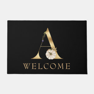 WELCOME Fall Monogram A with Pumpkin Doormat