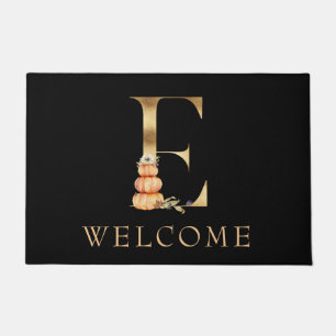 WELCOME Fall Monogram E with Pumpkin Doormat