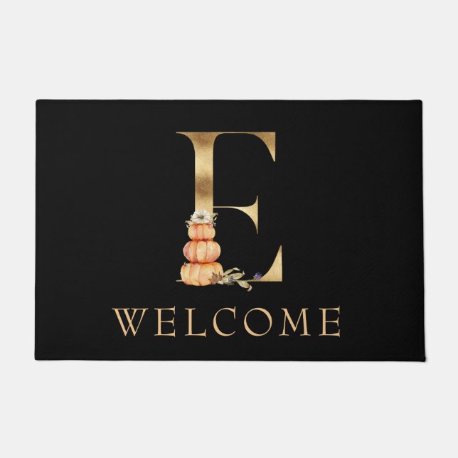 WELCOME Fall Monogram E with Pumpkin Doormat (Front)