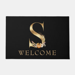 WELCOME Fall Monogram S with Pumpkins Doormat
