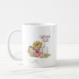 Welcome Fall Pumpkins Flowers Coffee Mug