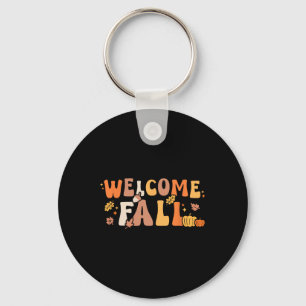 Welcome Fall Retro Hello Autumn Season Leaves Wome Key Ring