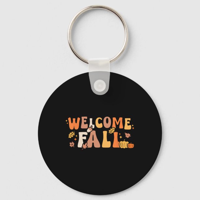 Welcome Fall Retro Hello Autumn Season Leaves Wome Key Ring (Front)