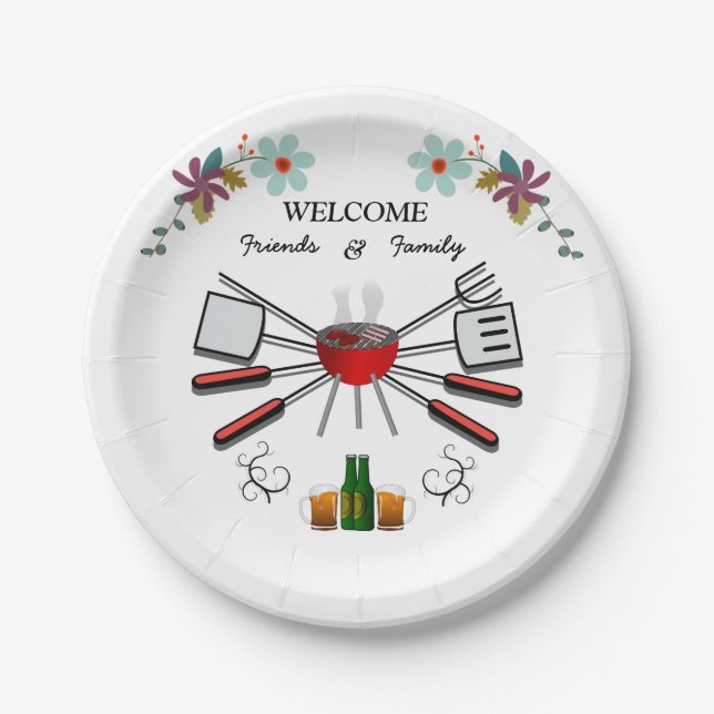 Welcome Family & Friends Get Together Cookout Paper Plate (Front)