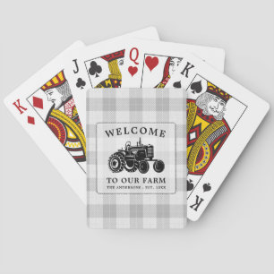 Welcome Family Name Farm Tractor White Plaid Playing Cards