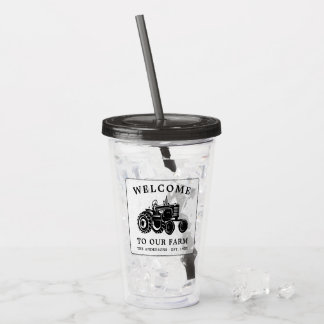 Welcome Family Name Farm Tractor White Tinted Acrylic Tumbler