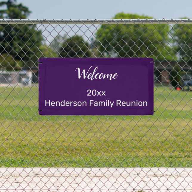 Welcome Family Reunion Dark Purple White Your Name Banner (Insitu)