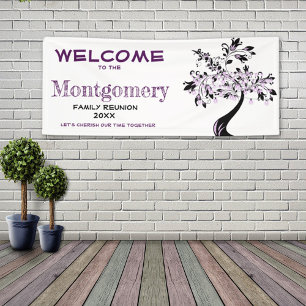 Welcome Family Reunion Modern Purple Tree Banner