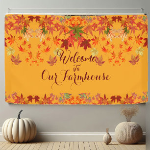 Welcome Farmhouse Fall Colours Maple Leaves Autumn Banner