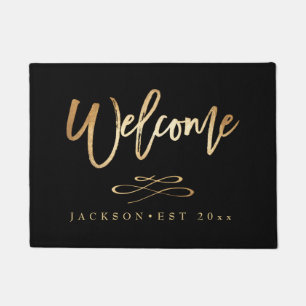 Welcome, Faux Gold Brush Script Doormat