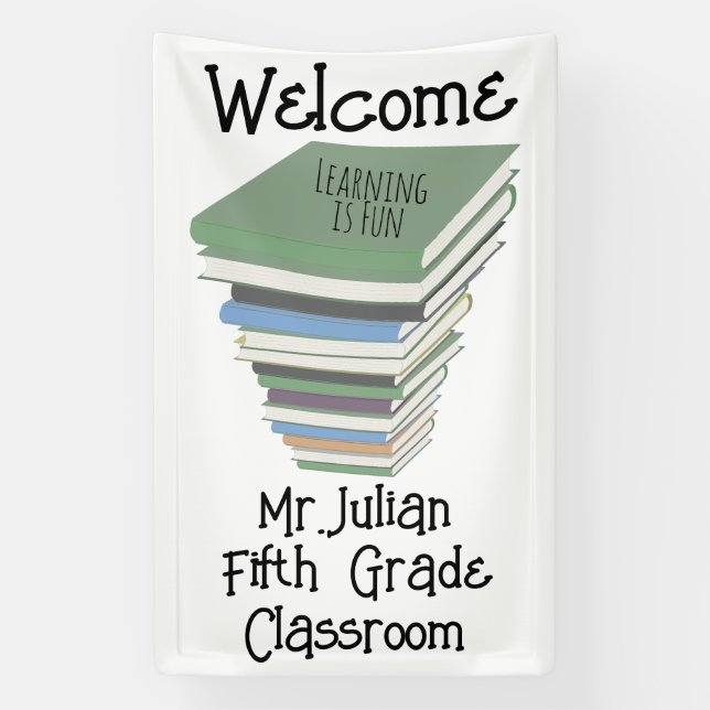 Welcome Fifth Grade Classroom Books Banner (Vertical)