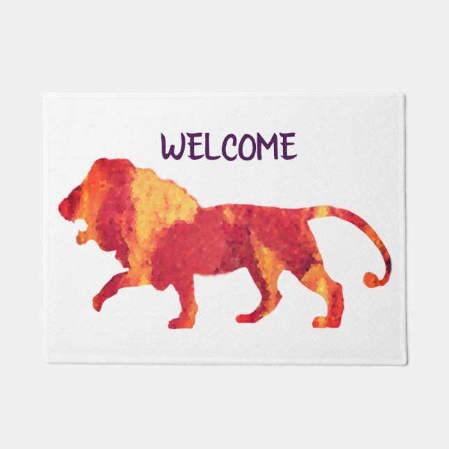 Welcome Fire Red Lion Doormat (Front)