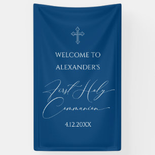 WELCOME FIRST COMMUNION banner custom BLUE