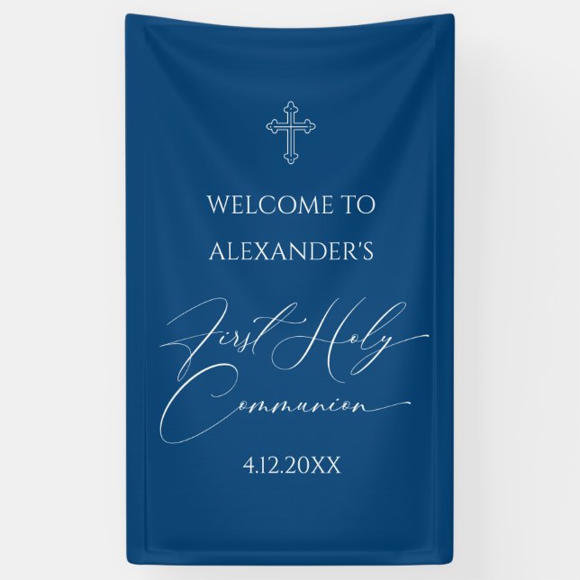 WELCOME FIRST COMMUNION banner custom BLUE (Vertical)