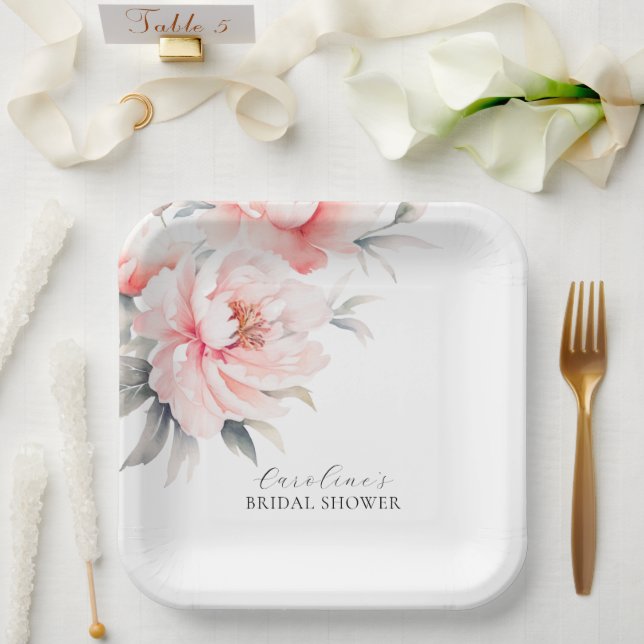 WELCOME Floral Peonies Blush Pink BRIDAL SHOWER Paper Plate (Wedding)