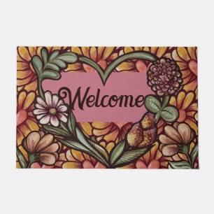 Welcome Flower Heart Doormat