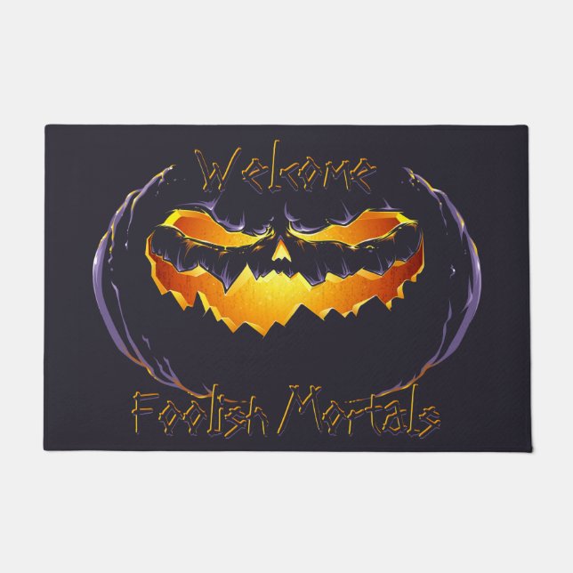 Welcome Foolish Mortals Jack-o-lantern Halloween Doormat (Front)