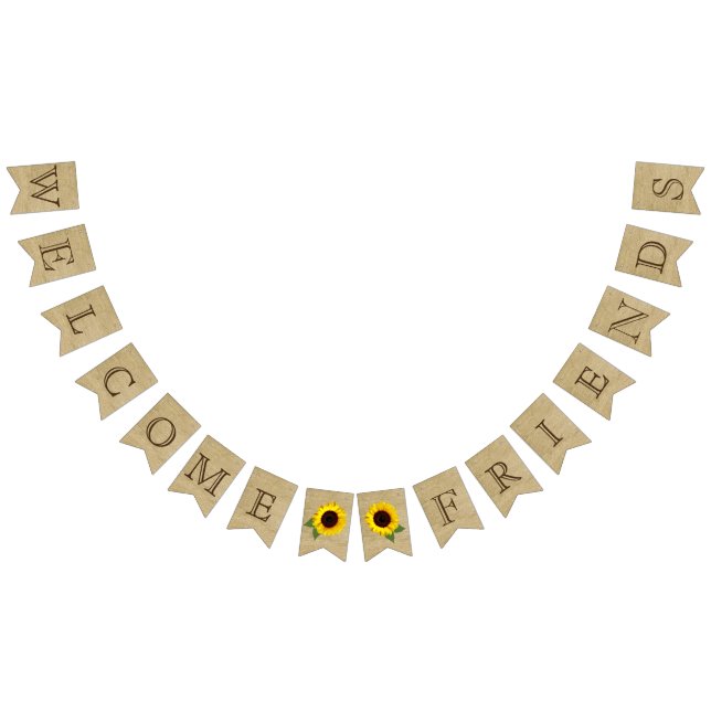 Welcome Friends Burlap Look with Sunflowers Bunting (All)