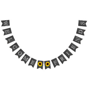 Welcome Friends Chalkboard Look with Sunflowers Bunting