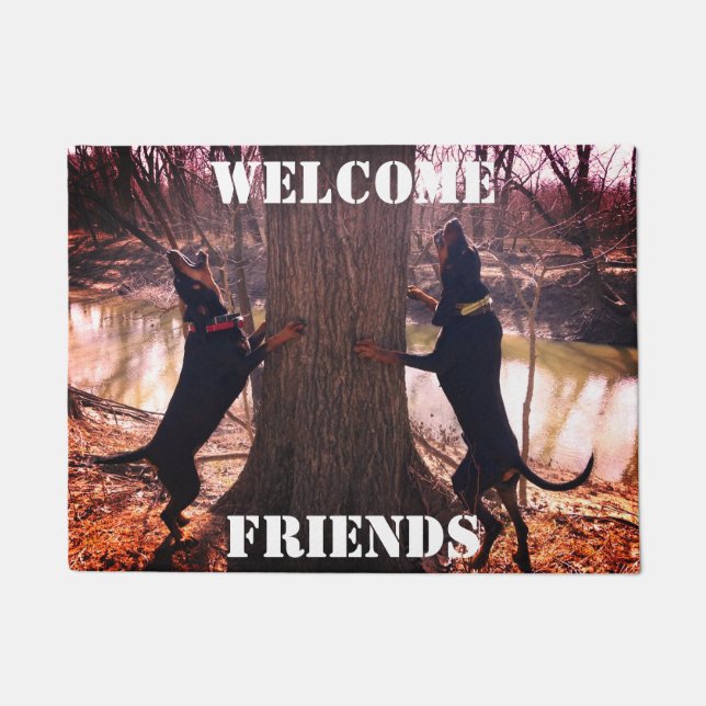 Welcome Friends Coon Hounds Treeing Mat (Front)