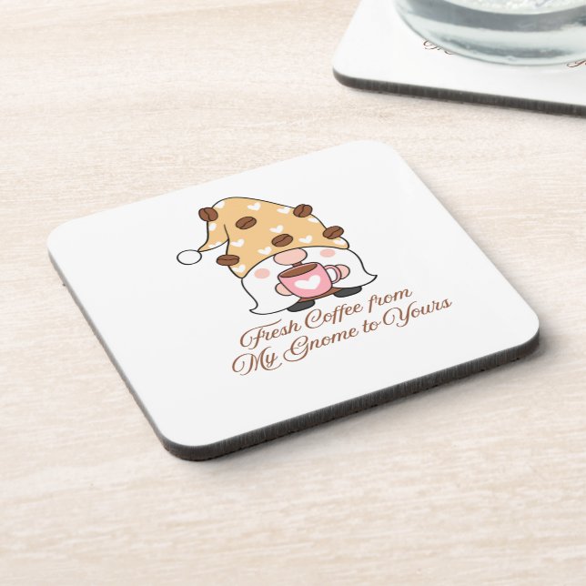 Welcome from Gnome on a beverage coaster set (Left Side)