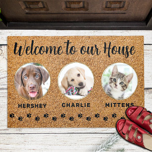 Welcome Funny Pets House Custom 3 Cat Dog Photo Doormat