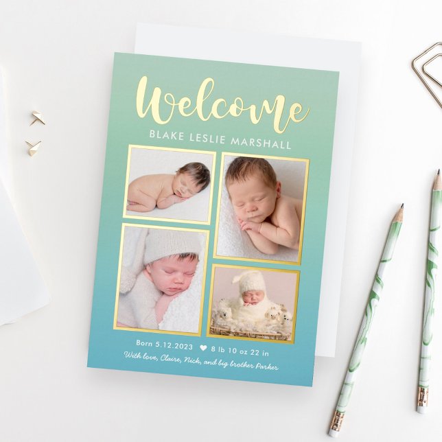 Welcome Gallery Foil Baby Birth Announcement (Creator Uploaded)