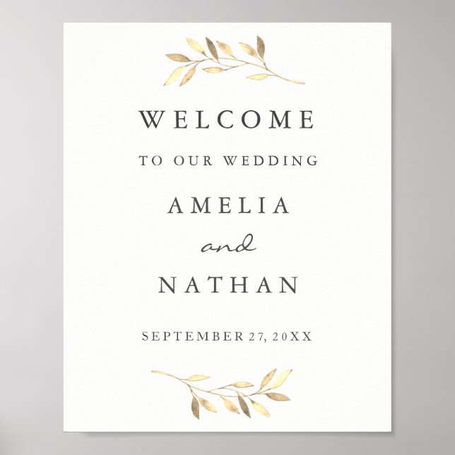 Welcome Garden Wedding Sign Golden Leaf (Front)