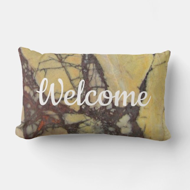 Welcome Gemstone Yellow Red Marble Lumbar Cushion (Front)
