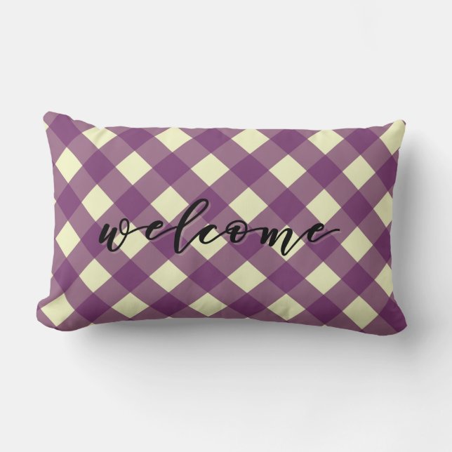 WELCOME GINGHAM LUMBAR CUSHION (Front)