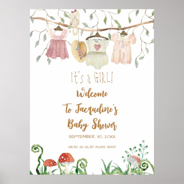 WELCOME Girl Baby Clothes Clothesline Shower Poster (Front)