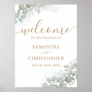 Welcome Gold Calligraphy & Eucalyptus Wedding Foa Poster