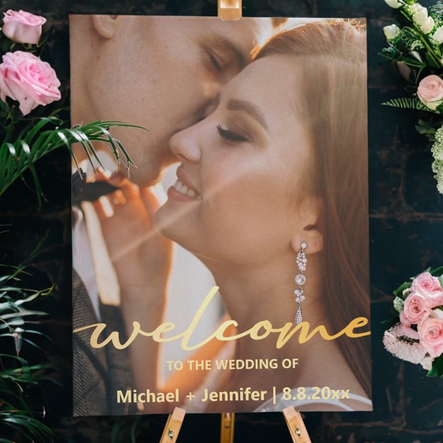 welcome gold stylish script wedding photo poster (Creator Uploaded)