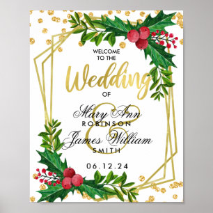 Welcome Gold White Holiday Wedding Holly Poster