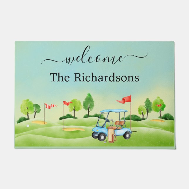 Welcome Golf Course Cart Family Name     Doormat (Front)