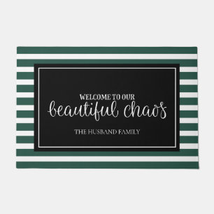 Welcome Green and White Personalised Family Name  Doormat