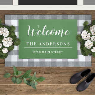 Welcome Green and White Personalised Family Name Doormat