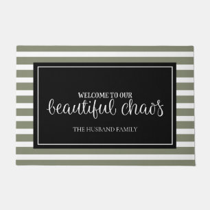 Welcome Green and White Personalised Family Name Doormat