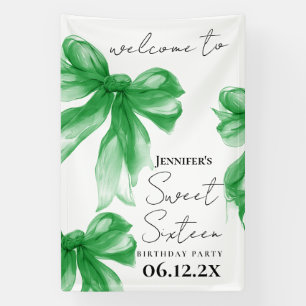 Welcome Green Bow Coquette Script Sweet 16  Banner