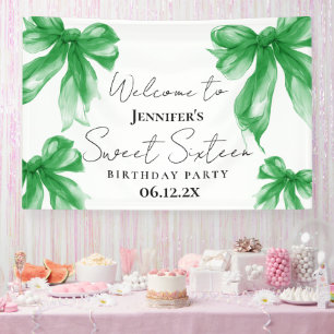 Welcome Green Bow Coquette Script Sweet 16 Banner