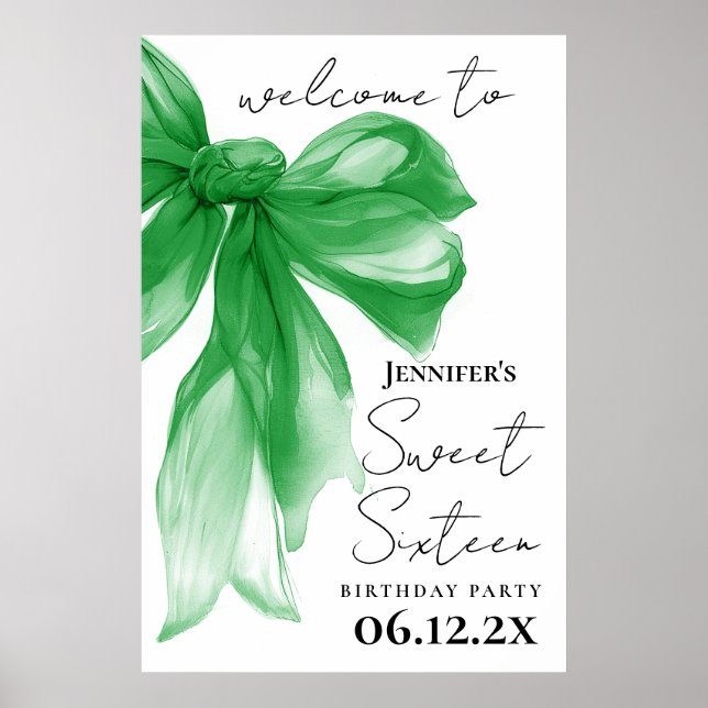 Welcome Green Bow Coquette Script Sweet 16  Poster (Front)