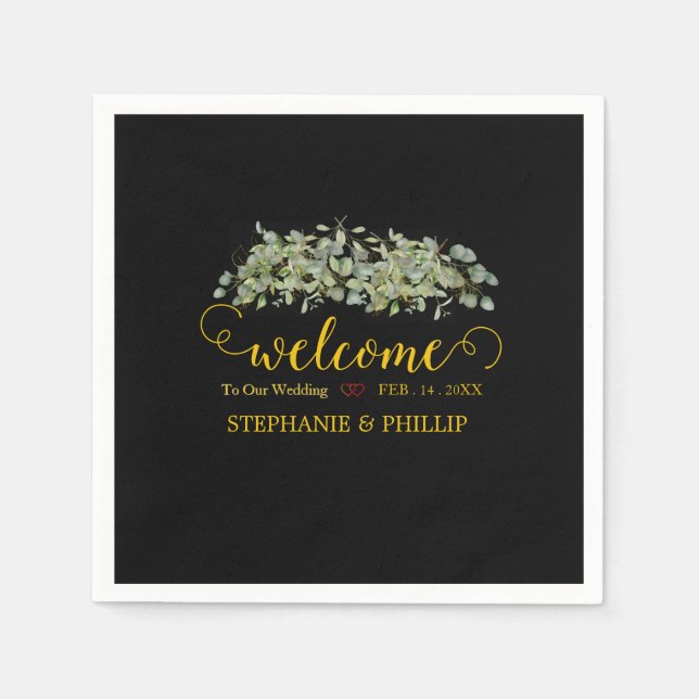 Welcome Green Eucalyptus Foliage Wedding  Napkin (Front)